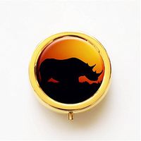 RhyNSky Rhino - Animal Mini Portable Pocket Pill Box Case Holder for Purse, 3 Compartments, Gold, CG244