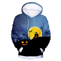 HNTDG Halloween Fashion Mens & Women 3D Digital Print Party Long Sleeve Hooded Sweatshirt Tops Black