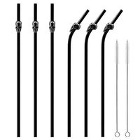 6 Pcs Stainless Steel Straws Black Skull Metal Straws Cool Christmas Gift Set Drinking Straws Reusable includes 3 Straight+3 Bent+2 Cleaning Brushes by Homestia