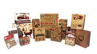 Country Christmas Wrapping Set - 12 Kraft Paper Gift Bag Variety - 16 Sheets of Tissue Paper - 48 Name Tag Stickers