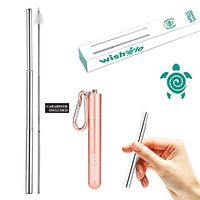 Telescopic, Reusable, Metal, Collapsible, Stainless Steel Drinking Straw, 1 Pack, Rose Gold Case - Dishwasher Safe - Includes Travel Case - Cleaning Brush - (Rose Gold)