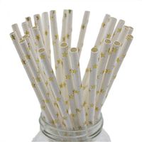 Anyneo Paper Drinking Straws 100Pack Foil Gold Star Straw for Party