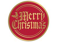 Merry Christmas Foil Gold & Red Seals 2" Round (4 Packs; 250 Labels Per Pack) - Wraps -MCRG