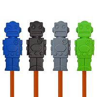 Munchables Chewable Sensory Pencil Toppers - Set of 4 Robots (Navy/Black/Grey/Green)
