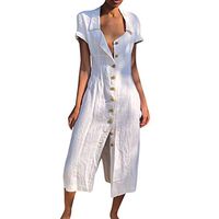 LISTHA Button Kaftan Midi Dress Women Open Front Short Sleeve Loose Long Dress White