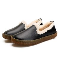 Veodhekai Women Cotton Shoes Flats Single Shoes Plus Velvet Loafers Soft Bottom Peas Shoes Warm Flat Shoes Black