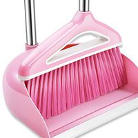 Broom and Dustpan Stainless Steel Soft Brush Broom Set Extra Long Handle Non-Slip Handle Windproof Broom and Dustpan Used for Room Schools Garden (Color : Pink)