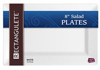 [10 Count - 8 Inch Plates] Rectangulete Designer Tableware Premium Heavyweight Plastic White Color Rectangle Salad - Appetizer Plates With Border, Party & Wedding, Event Plate, Disposable Dishes