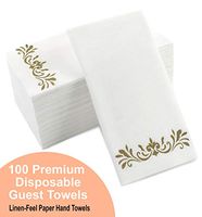 Rustic Gold Dinner Napkins, Disposable Party Napkins, Paper Napkins Decorative, Linen Feel Disposable Hand Towels for Wedding, Guest Bathroom & More - White with Rustic Gold, 100 Pack, 8.25 x 4 Inches