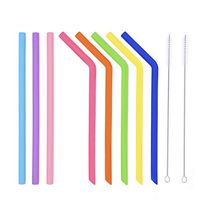 UlikeLF 8Pcs Silicone Straws Reusable Extra Long Flexible Drinking Straws for Yeti/RTIC 20 and 30 oz Tumbler - 3 Straight Straw + 5 Bent Straight + 2 Cleaning Brushes