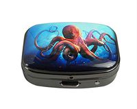 XUTAI Custom Personalized Square Stainless Steel Gun Silver Glass Travel Pill Case Vitamin Decoration Box (Octopus)
