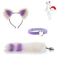 3PCS Fox Tail and Lovely Ears Handheld Massager Christmas Cosplay Party Costume Gift for sweetbaby （White and Purple）-S