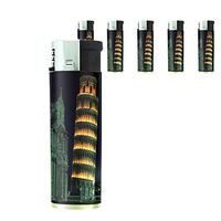Famous Landmark Leaning Tower of Pisa Italy Set of 5 Lighters S8 Electronic Refillable Flame Cigarette Smoking