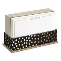 Graphique Gold Dot Flat Note Card Stationery with Gold Trim and "Thanks" Message, 50 Note Cards and Matching Envelopes, 5.625" x 3.5"
