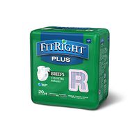 FitRight Plus Adult Diapers, Disposable Incontinence Briefs with Tabs, Moderate Absorbency, Regular, 40"-50", 4 packs of 20 (80 total)