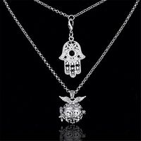 Hamsa Charms Aromatherapy Diffuser Multilayer Necklace Healing Lava Stone Essential Oils Pendant Angel Wing Locket