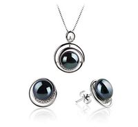 Kelly Black 9-10mm AA Quality Freshwater 925 Sterling Silver Cultured Pearl Set For Women