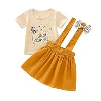 Baby Girls Summer 3PCS Outfits Set YESOT Heart Romper Top+Floral Straps Skirt+Headband Clothes Set (12-18 Months) Yellow