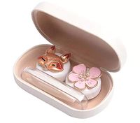 Cute Contact Lens Cases, Cat Contact Lens Soak Storage Box, Portable Pink Contact Lens Holder with Tweezers for Travel Kit (White Case Fox)