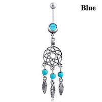 Dangle Barbell Rhinestone Navel Belly Button Ring Piercing Jewelry Womans Party Accessory Elegant Styling Design Style Cute Popular Woman | color - Blue