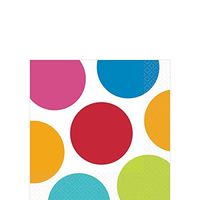 Cabana Dots Beverage Napkins Birthday Party Tableware Supply (16 Pack), Multi Color, 7" x 7".