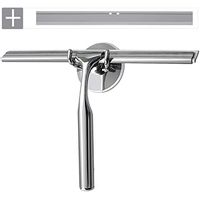 YunNasi Stainless Steel Shower Squeegee with Suction Cup Hooks Holder 1 Replacement Silicone Blade Glass Scraper Window Wiper for Bathroom Door Car Kitchen Cleaning (Style 2)