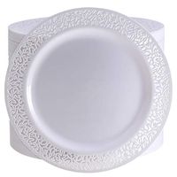 72 Pieces White Plastic Dinner Plates, 10.25 inch Lace Design Disposable Lunch Plates, Safe & Reusable and Ideal for Weddings & Party