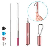 Alkey Reusable Telescopic Straws - Collapsible Stainless Steel Drinking Straws with Portable kit& Cleaning Brush for Party, Travel, Household, Outdoor-Rose Gold