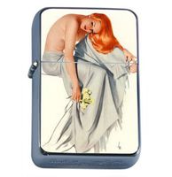 Beautiful Varga Girl Redhead Pin Up Windproof Refillable Flip Top Oil Lighter with Tin Gift Box D-285