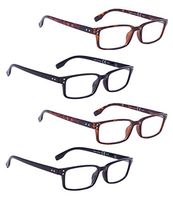 READING GLASSES 4 pack Stylish Rectangular Frame Readers (2 Black+2 Tortoise, 0.75)