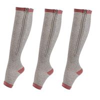 Keypower (3 Pairs) Compression Socks Zip Sox Socks Stretchy Zipper Leg Support Open Toe Knee Stockings Unisex (Gray) (S/M)