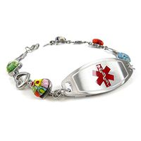 My Identity Doctor - Customized Medical Alert Bracelet for Women with Engraving - 1.2cm Steel, Glass Hearts - Red - Wrist Size 8.25 Inch