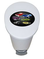 The Furniture Cove New 2.6 Gallon White Plastic Step Trash Can Waste Basket Featuring the Choice of Your Favorite Novelty Themed Logo - FREE Trash Liner Included (Muscle Car)