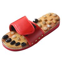 Jiyaru Massage Slippers Foot Massager Shoes Natural Cobblestone Stones Relax Sandals Red Women Asian 36