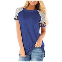 Meikosks Womens Short Sleeve Tops Leopard Stripe Color Block T Shirt Casual Tunic Basic Blouses Dark Blue