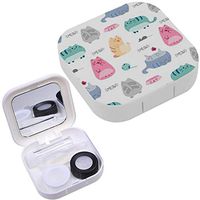 Portable Contact Lens Case Box Travel Kit Mirror + Bottle + Tweezers Container Holder [ Cute Funny Cats ]