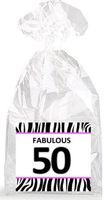 Fabulous 50th Birthday Zebra Pattern Party Favor Bags with Ties - 12pack