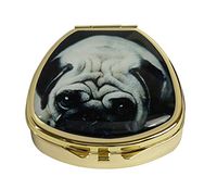 XUTAI Custom Personalized Fan Shape Stainless Steel Gold Glass Travel Pill Case Vitamin Decoration Box (Pug Dog)