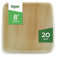 Kijani Biodegradable Palm Leaf Plates - 8 Inch Square - Elegant & Sturdy Like Bamboo Disposable Plates - Eco-Friendly & Compostable Dinnerware - 20 Pack