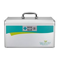 Glosen Lockable First Aid Box Security Lock Medicine Storage Box with Portable Handle (Extra Large) 15.9x9.3x8.9 Inches Silver