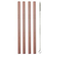 Ktyssp 4Pcs Colourful Long Stainless Steel Metal Drinking Straws (Rose Gold)