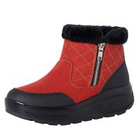 Goldweather Women's Winter Snow Boots with Side Zipper Warm Fur Lined Waterproof Anti-Slip Ankle Booties (Red,8.5)