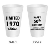 Mandeville Party Company, 10 count styrofoam cups, Happy 50th Birthday - Limited 1969 Edition, Aged to Perfection