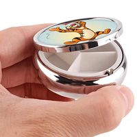 DISNEY COLLECTION Pill Box 3 Compartment Tigger Disney Cute Balloon Round Metal Silver Button Medicine Organizer Box Convenient Jewelry Box Vitamin Fish Oil Supplement Gift