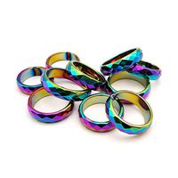 Morchic Rainbow Hematite Stone Multi Faceted Rings for Womens Mens Unisex, Anxiety Balance Root Chakra 6mm Thick (Pack of 10 Pcs Mixed Size)