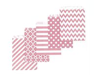 80 Counts Medium Light Pink Biodegradable, Food Safe Ink & Paper, Assorted 5 Designs Cookie Bag, Eco-Friendly Favor Bag, Treat Bag for Party (Medium, Light Pink)