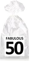 Fabulous 50th Birthday Black on White Party Favor Bags with Ties - 12pack