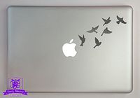 Overly Attached Decals Small Flock of Birds in Flight Vinyl Decal Sized to Fit A 11" Laptop - Silver Metallic