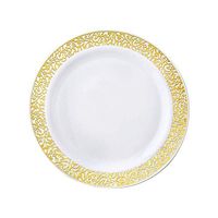 BalsaCircle 30 pcs 6.25-Inch White with Gold Trim Plastic Round Plates - Disposable Wedding Party Catering Tableware