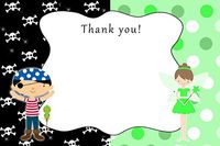 30 Pirate Fairy Pixie Blank Thank You Cards Kids Birthday Party Boy Girl Twins Green + 30 White Envelopes